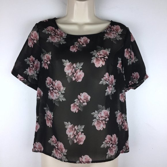 🌵3/$15 H&M Black Floral Chiffon Top - Picture 3 of 6